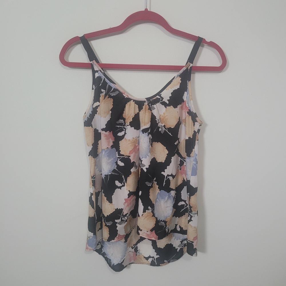 Bar III Size M Camisole Womens Floral Print High-Low Zipper Back Tank Top